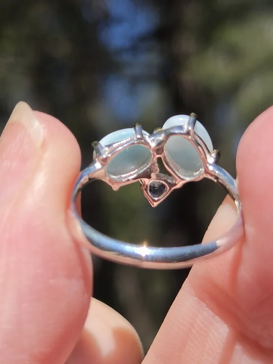 Larimar & Sapphire Sterling & Gold Ring Sz6 - Picture 8 of 8